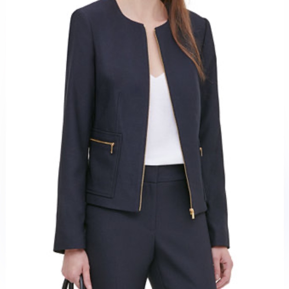 Black Professional Gold Zipper-Front Crewneck  Blazer sz 10